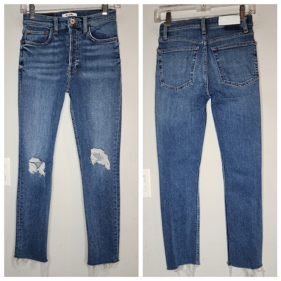 REDONE Ankle Crop Jeans Dusk Destroy Button Fly Womens Size 26 (2) - Picture 5 of 15